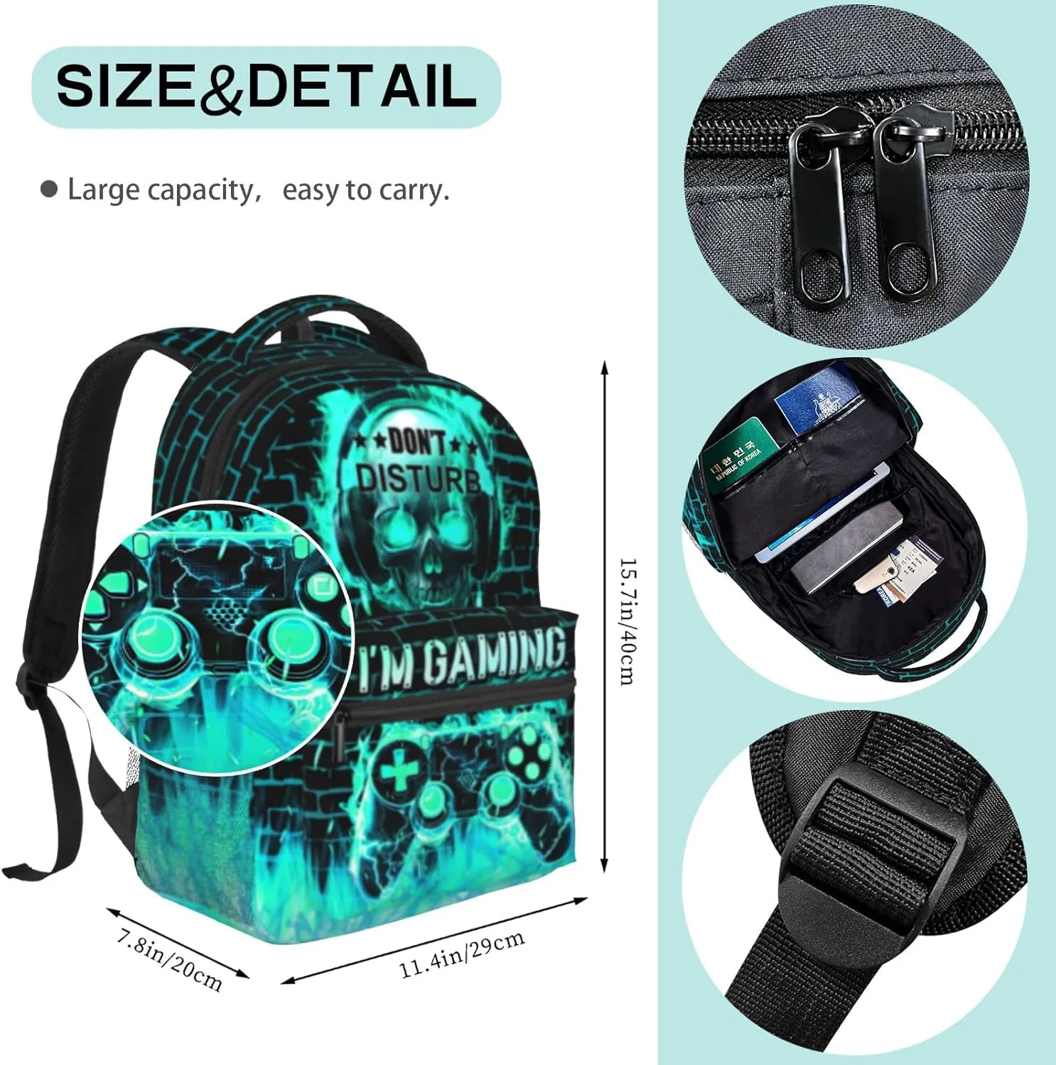 School Backpack for Boys Video Game Boys Backpack for Kids Children Teens Elementary Middle School - Students Bookbag Ages 6-18, Waterproof Adjustable Game Bookbag Travel Daypack