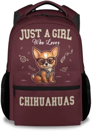 School Backpack for Girls, 17 Inch Brown Chihuahua Backpacks for Kids, Funny Lightweight Bookbag