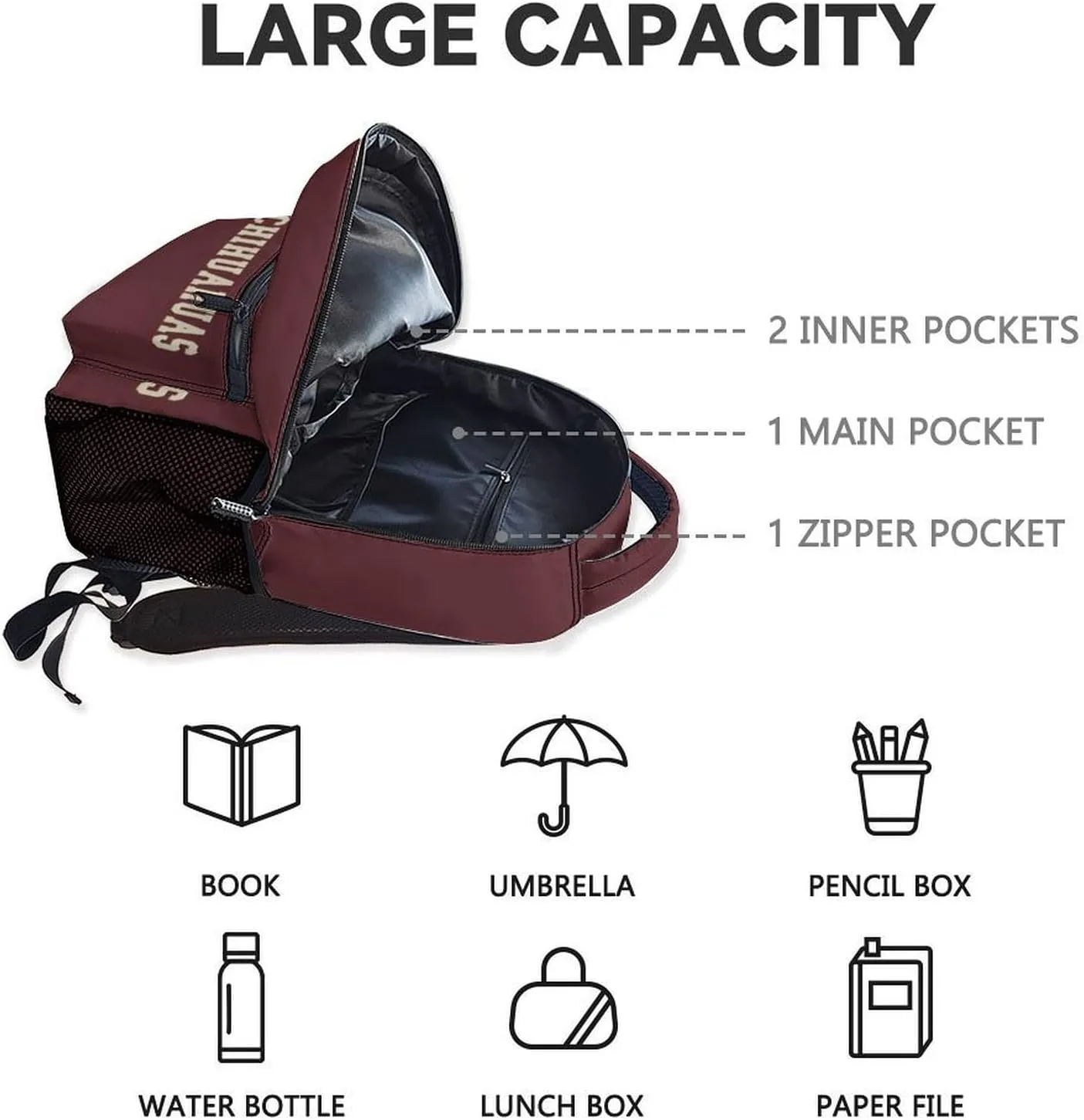 School Backpack for Girls, 17 Inch Brown Chihuahua Backpacks for Kids, Funny Lightweight Bookbag