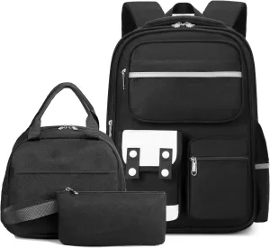 School Backpack for Girls and Boys College Bookbag Set Middle High School Bag Set Leisure Daypack for Women Black