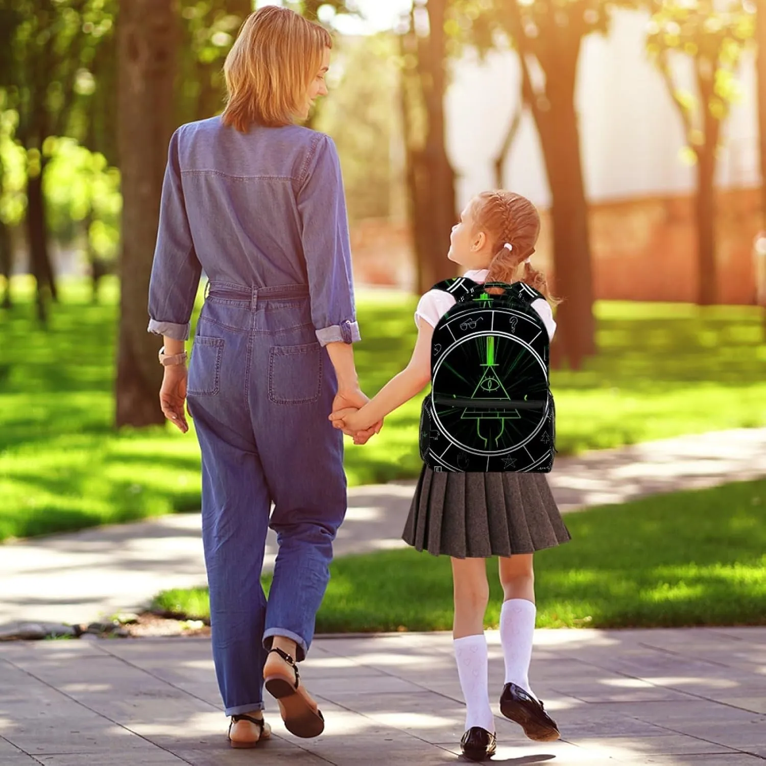 School Backpack for Girls Boys, Bill Cipher Elementary School Bags Lightweight Travel Rucksack Laptop Backpacks