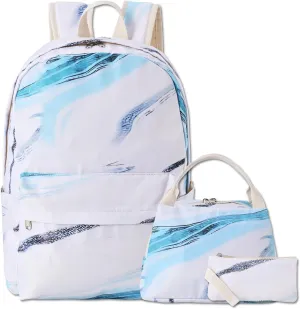School Backpack for Teen Girls with Lunch Bag Backpacks School Bookbags for Girl Boy (Fashion Stripe-blue)