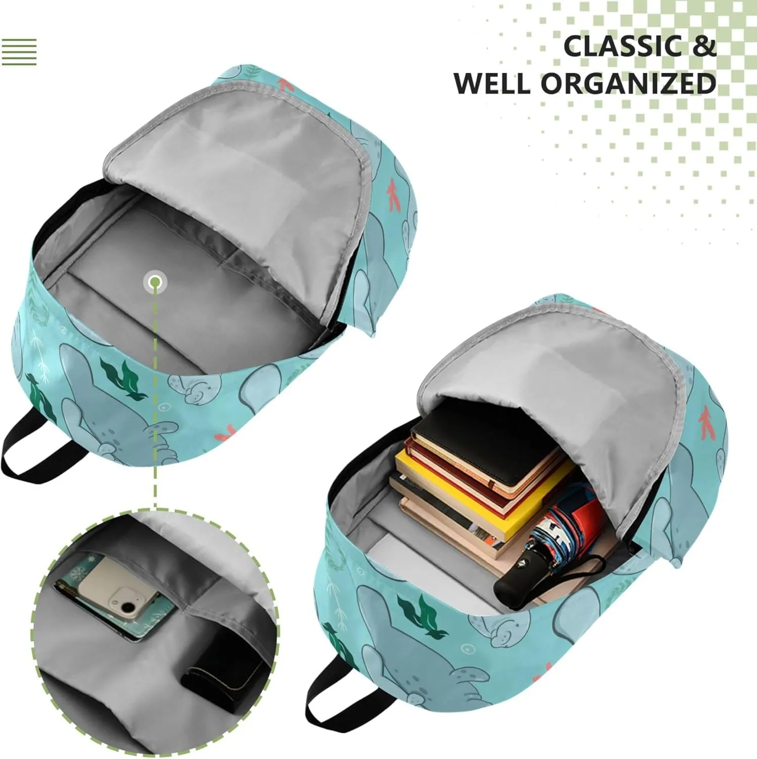Sea Cute Manatees Laptop Backpack Travel Hiking Camping Work Computer Back Packs Book Bags for Women Men