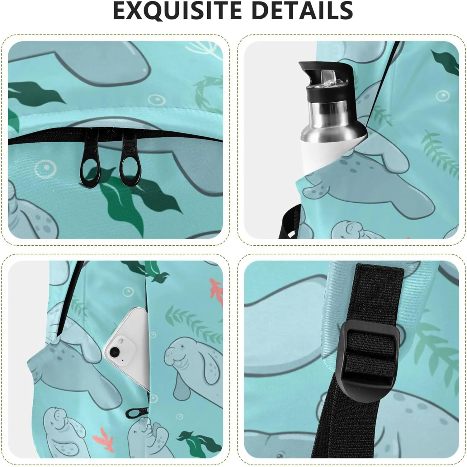 Sea Cute Manatees Laptop Backpack Travel Hiking Camping Work Computer Back Packs Book Bags for Women Men