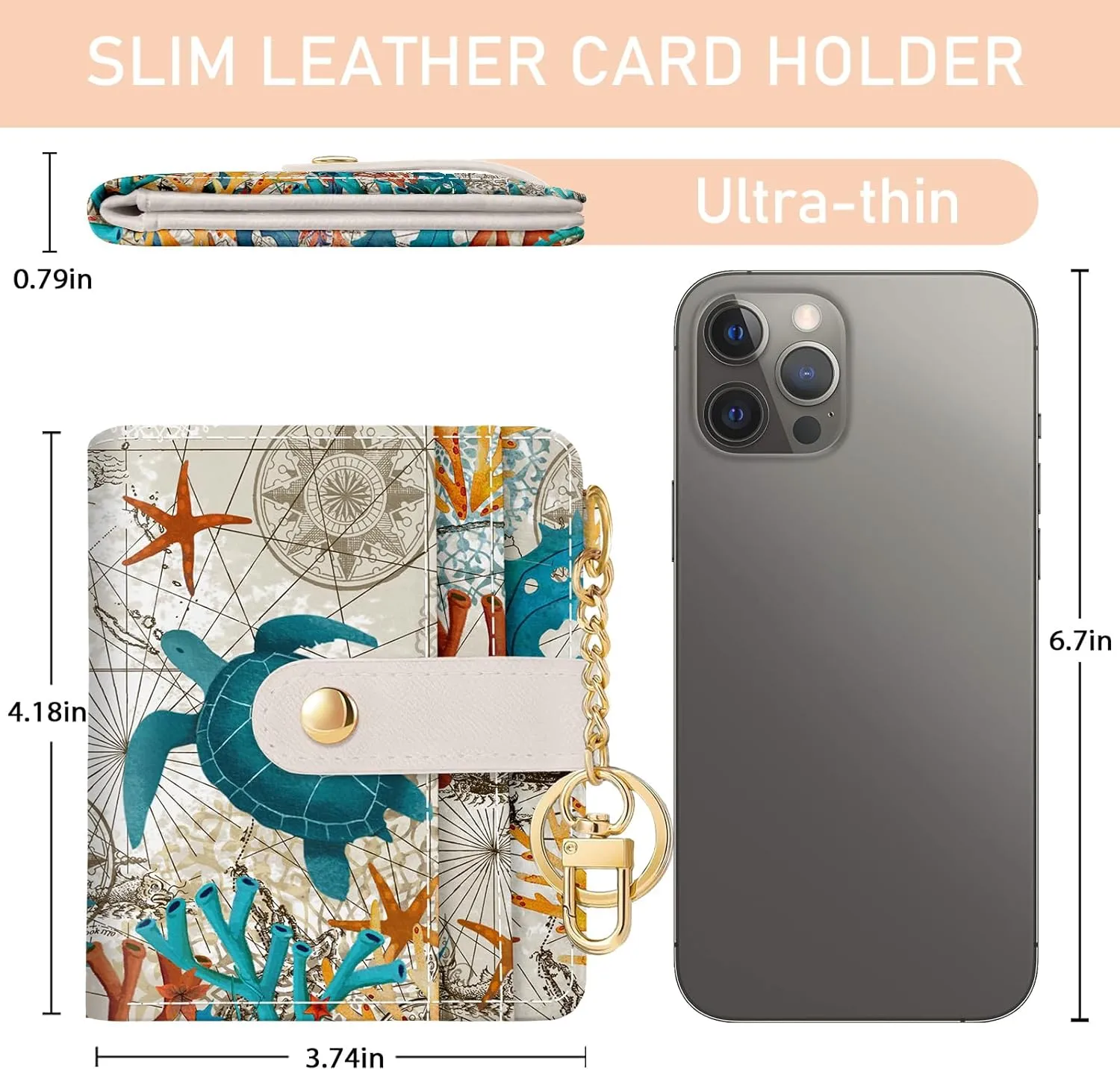 Sea Turtle Rfid Women Wallet, Small Slim Thin Credit Card Wallet, PU Leather Bifold Cash Zipper Coin Pocket ID Window for Female Ladies Teen Girls Girly
