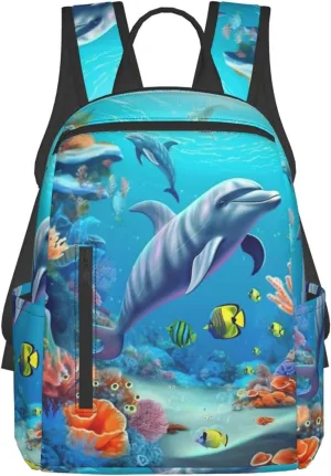 Seabed Coral Fish Dolphins Printed Travel Laptop Backpack Waterproof Lightweight Foldable Backpack Bag Lightweight Backpack Women For Travel