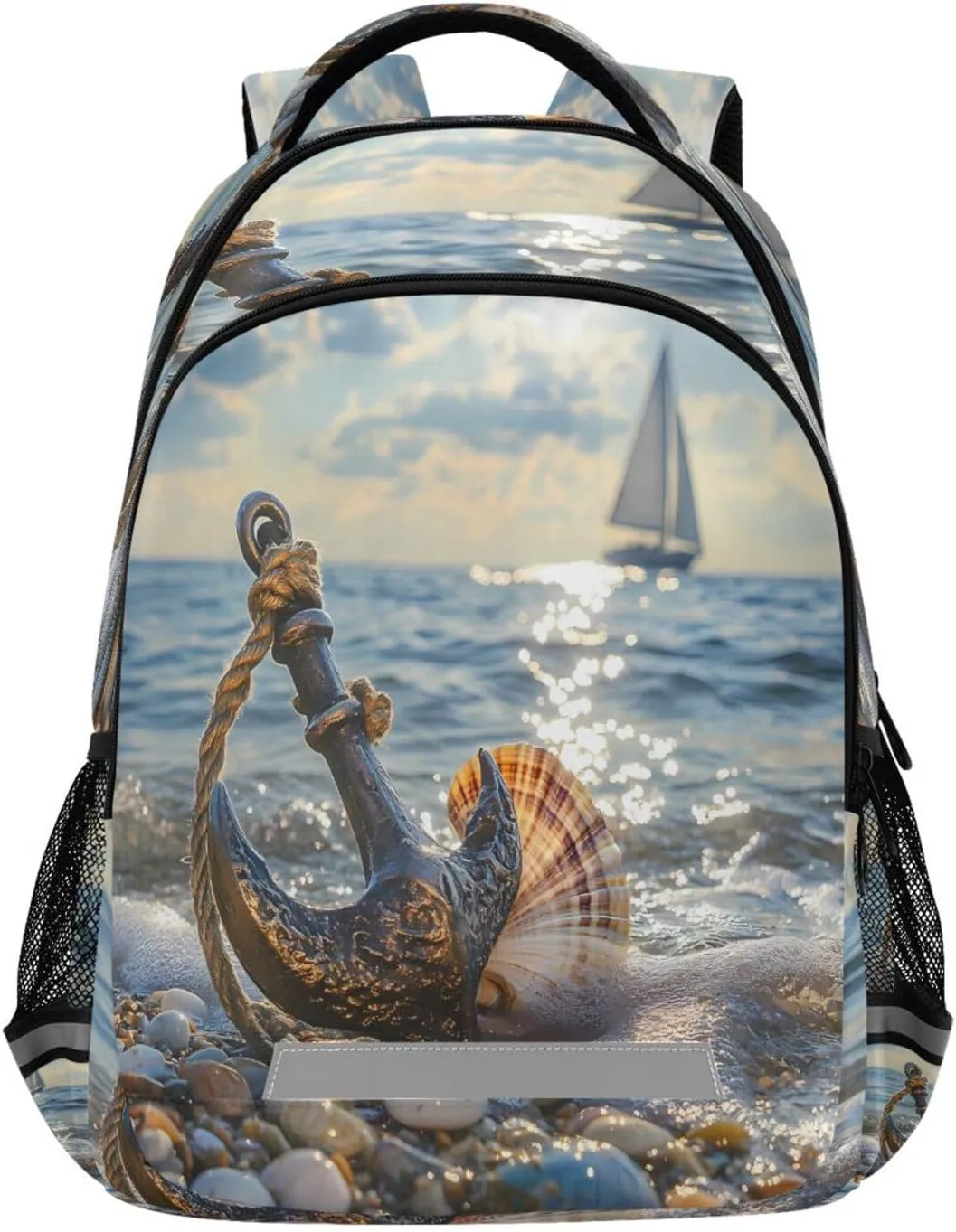 Seaside Anchor Sailboat Stone Backpacks Travel Laptop Daypack School Book Bag for Men Women Teens Kids