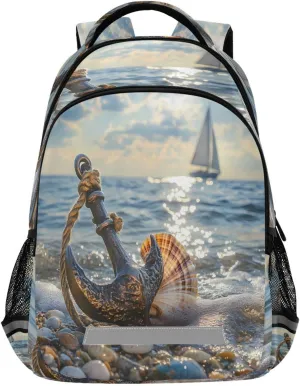 Seaside Anchor Sailboat Stone Backpacks Travel Laptop Daypack School Book Bag for Men Women Teens Kids