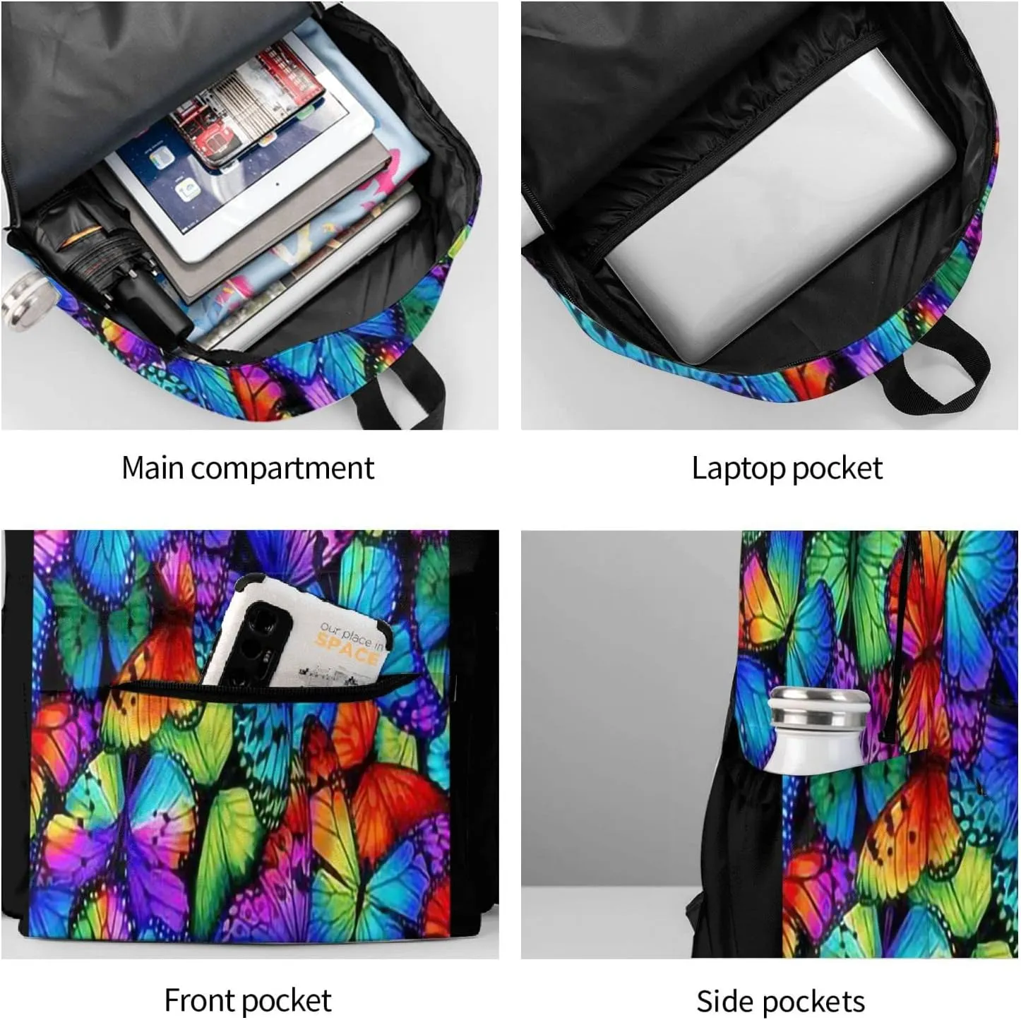 Shoggoth Backpack 17 Inch Colored Butterflies Casual Daypack Lightweight Women's Laptop Backpack Campus Travel Bag for Women Hiking