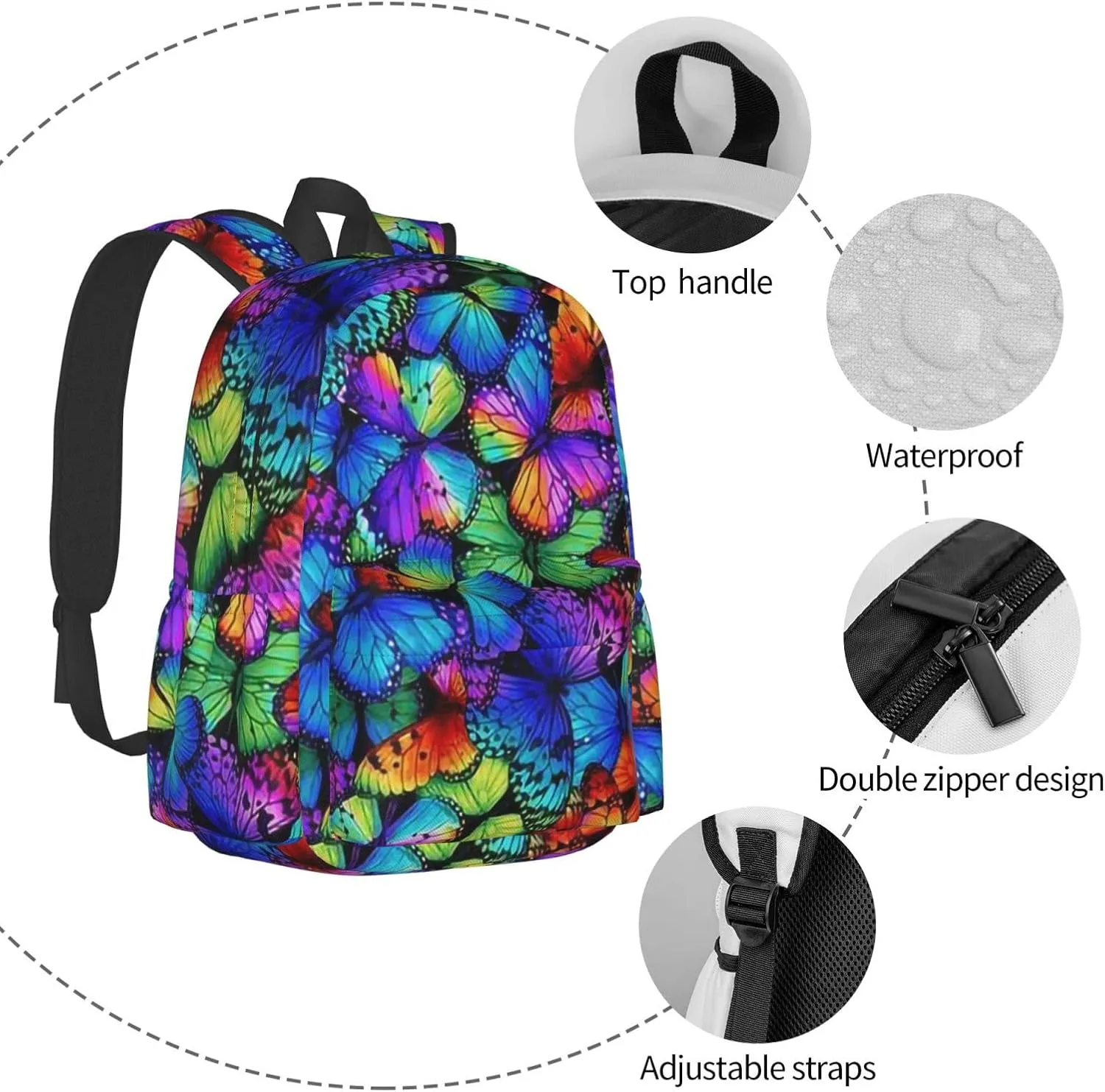 Shoggoth Backpack 17 Inch Colored Butterflies Casual Daypack Lightweight Women's Laptop Backpack Campus Travel Bag for Women Hiking