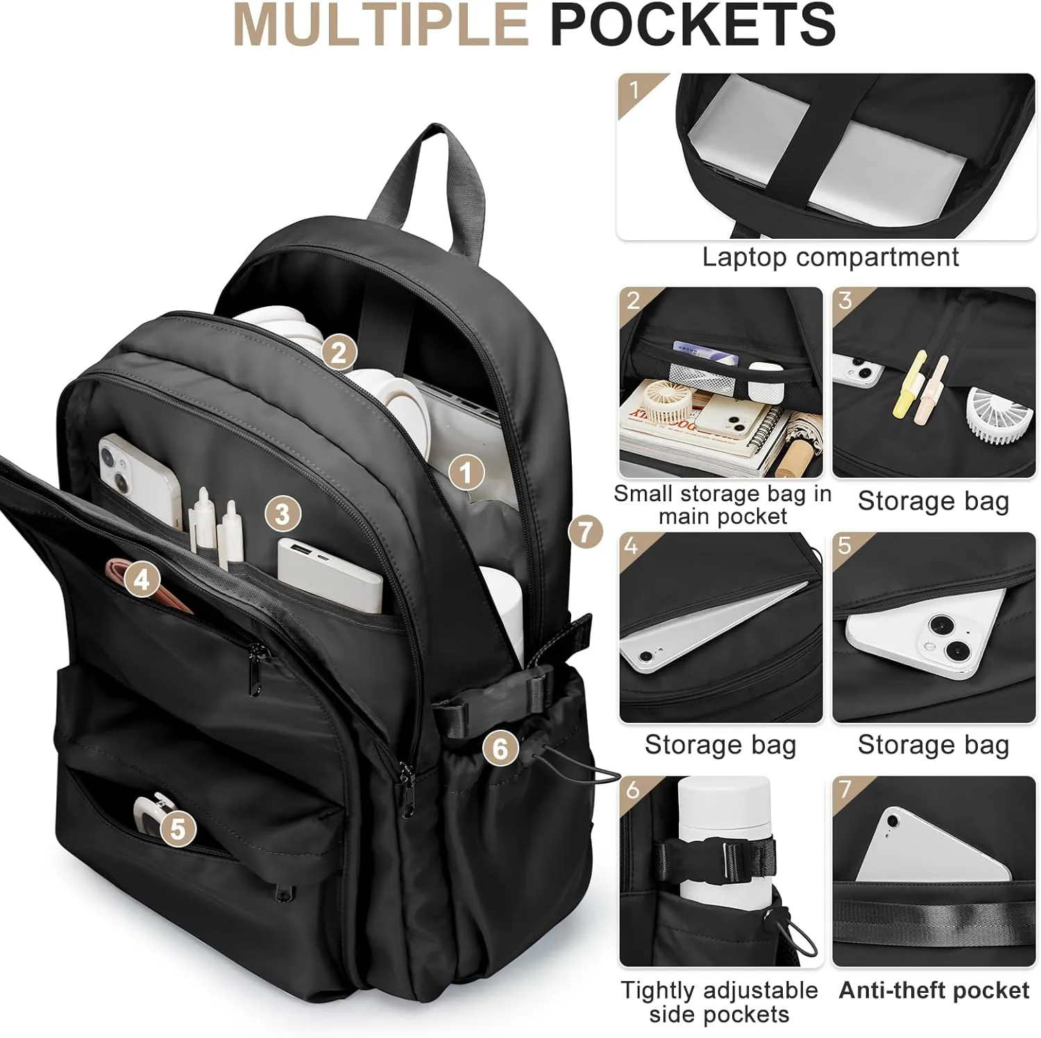 Simple Black School Backpack For Women,Lightweight College Backpack,High School Bag For Teens Boys Girls,Casual daypack Small Travel Backpacks Men Bookbag