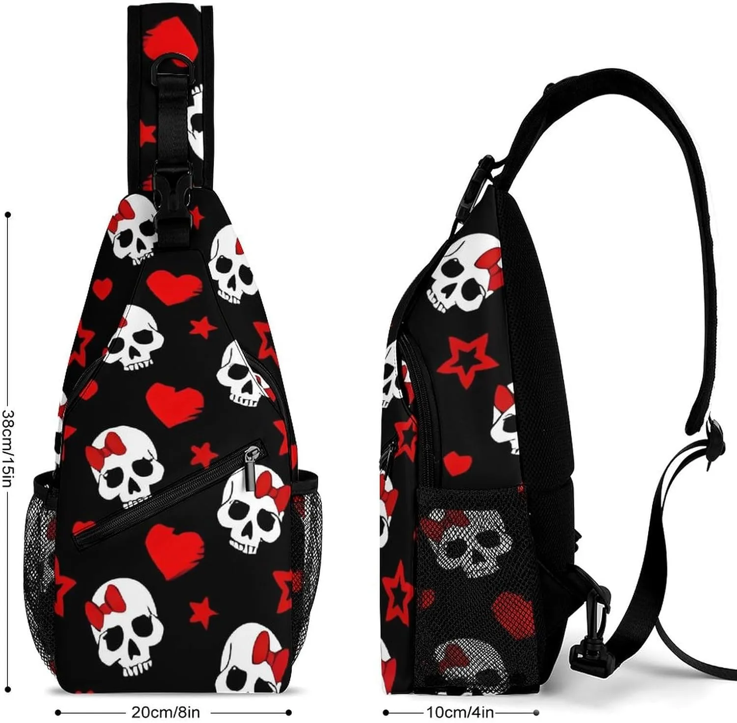 Skull Heart Sling Backpack Man Womens Crossbody Backpack Chest Bag Gym Daypack Shoulder Bag Casual Daypacks Sports Backpacks