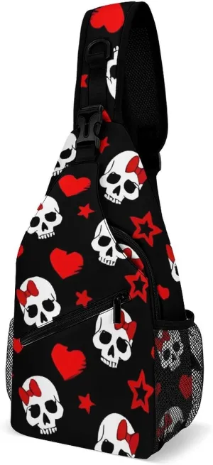 Skull Heart Sling Backpack Man Womens Crossbody Backpack Chest Bag Gym Daypack Shoulder Bag Casual Daypacks Sports Backpacks