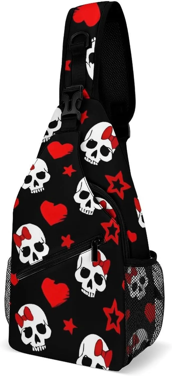 Skull Heart Sling Backpack Man Womens Crossbody Backpack Chest Bag Gym Daypack Shoulder Bag Casual Daypacks Sports Backpacks