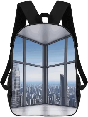 Skyscraper Buildings Backpack Casual Travel Bag Lightweight Waterproof Laptop Daypack for Women Men 17 Inch