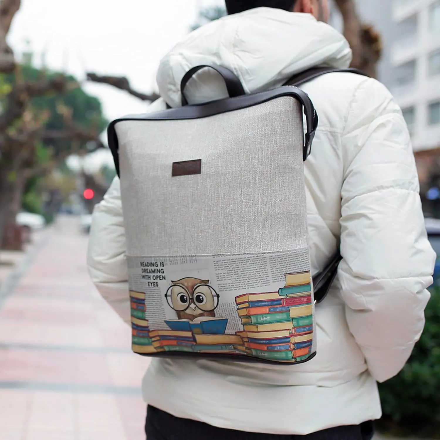 Slim Backpack for Women - Unique Design and Vegan Leather Laptop Work Travel Backpacks, The Wise Owl