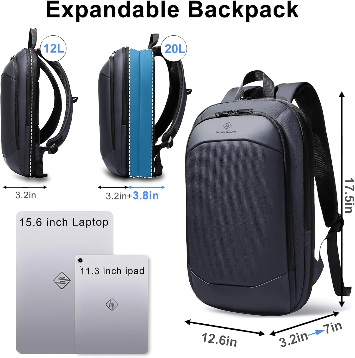 Slim Laptop Backpack for Men,Waterproof Expandable High Tech Business Work Backpack for Men and Women,15.6 Inch Lightweght Anti-theft Travel Backpack Durable College Casual Daypack Computer Laptop Bag