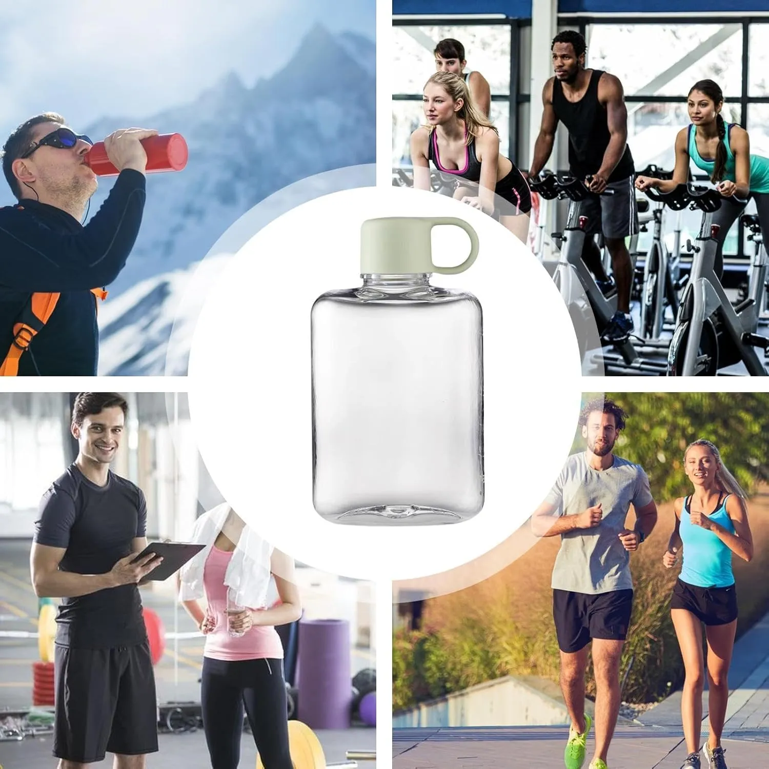 Slim Water Bottle - 360ml Portable Square Flat Water Bottle Cup, Reusable Tritan Travel Pocket Water Bottle, Travel Mug for Sports, Camping, Hiking