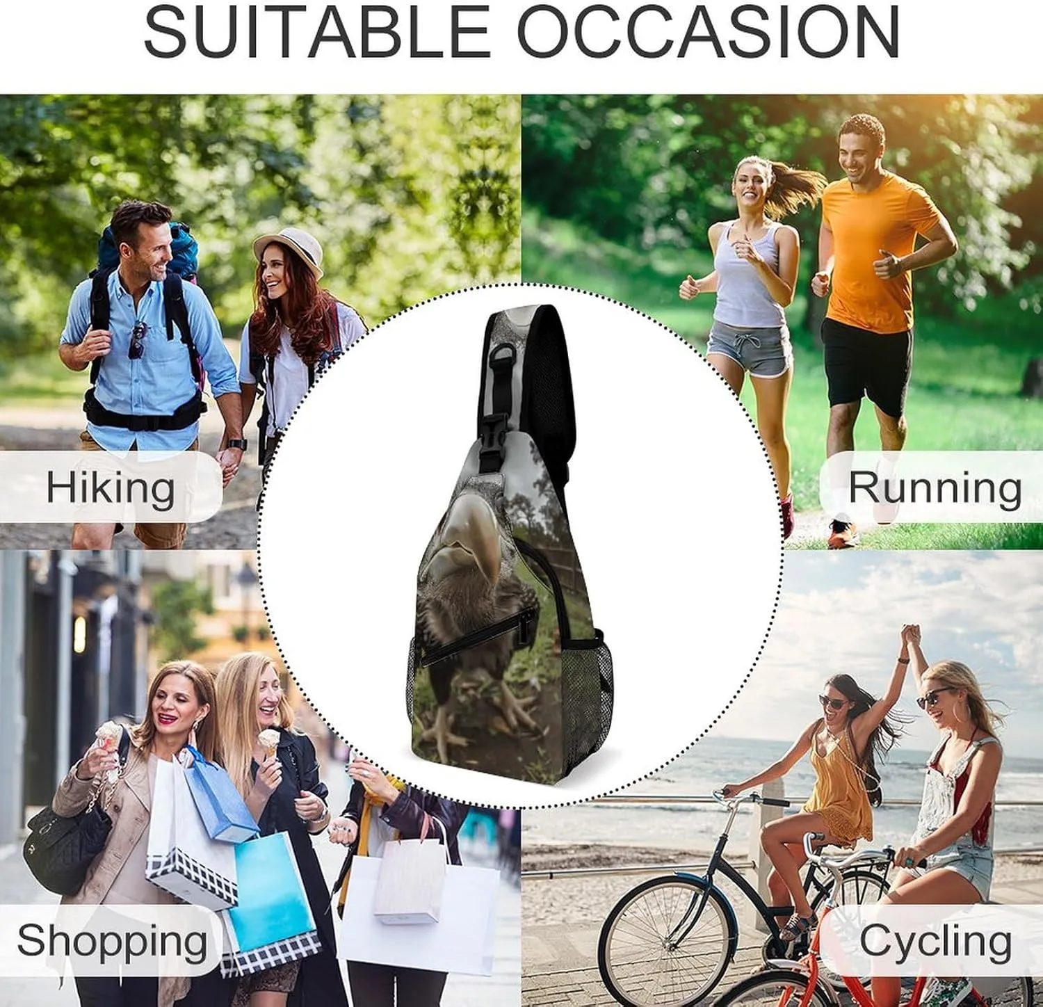 Sling Backpack Crossbody for Man Woman Bald Eagle Photos Cross Body Adjustable Chest Bag