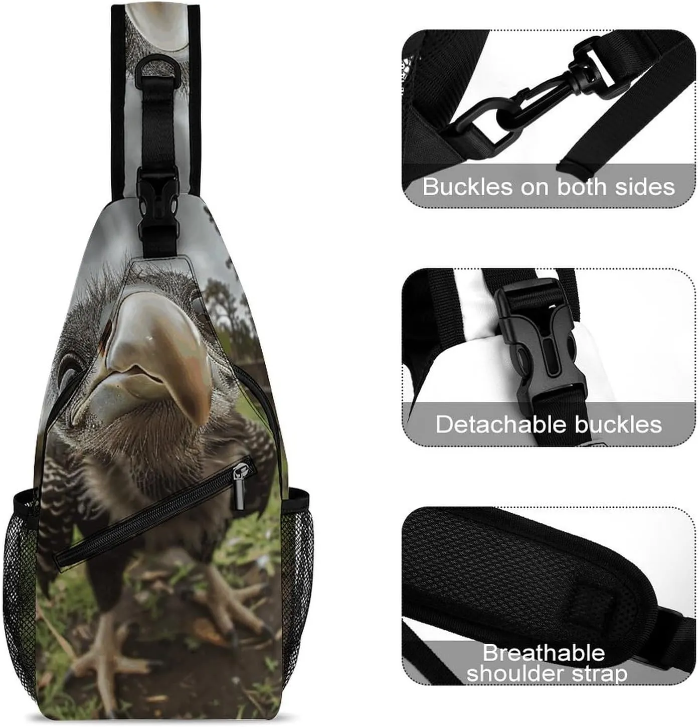 Sling Backpack Crossbody for Man Woman Bald Eagle Photos Cross Body Adjustable Chest Bag