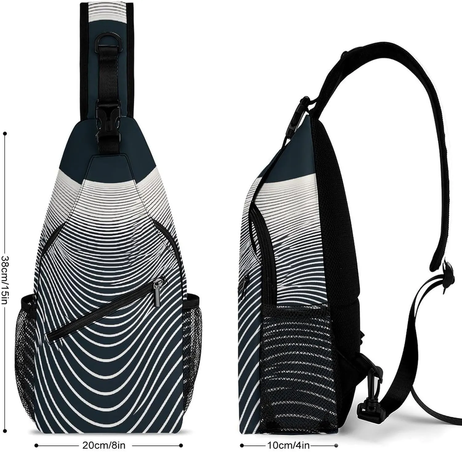Sling Backpack Crossbody for Man Woman Curved Wavy Lines Cross Body Adjustable Chest Bag