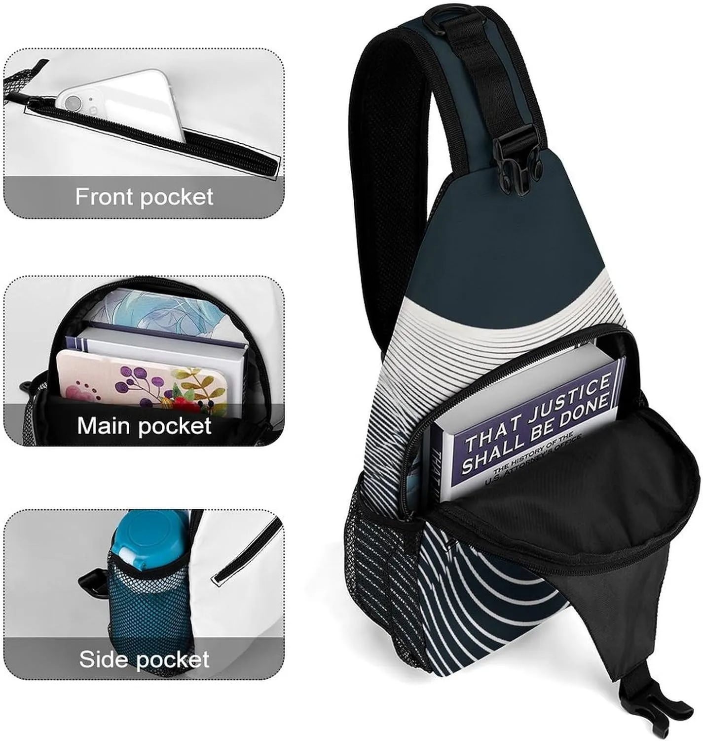 Sling Backpack Crossbody for Man Woman Curved Wavy Lines Cross Body Adjustable Chest Bag