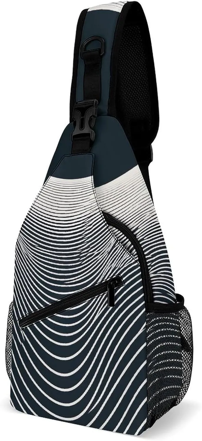 Sling Backpack Crossbody for Man Woman Curved Wavy Lines Cross Body Adjustable Chest Bag