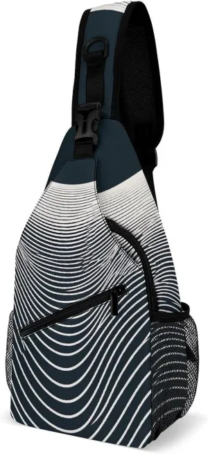 Sling Backpack Crossbody for Man Woman Curved Wavy Lines Cross Body Adjustable Chest Bag