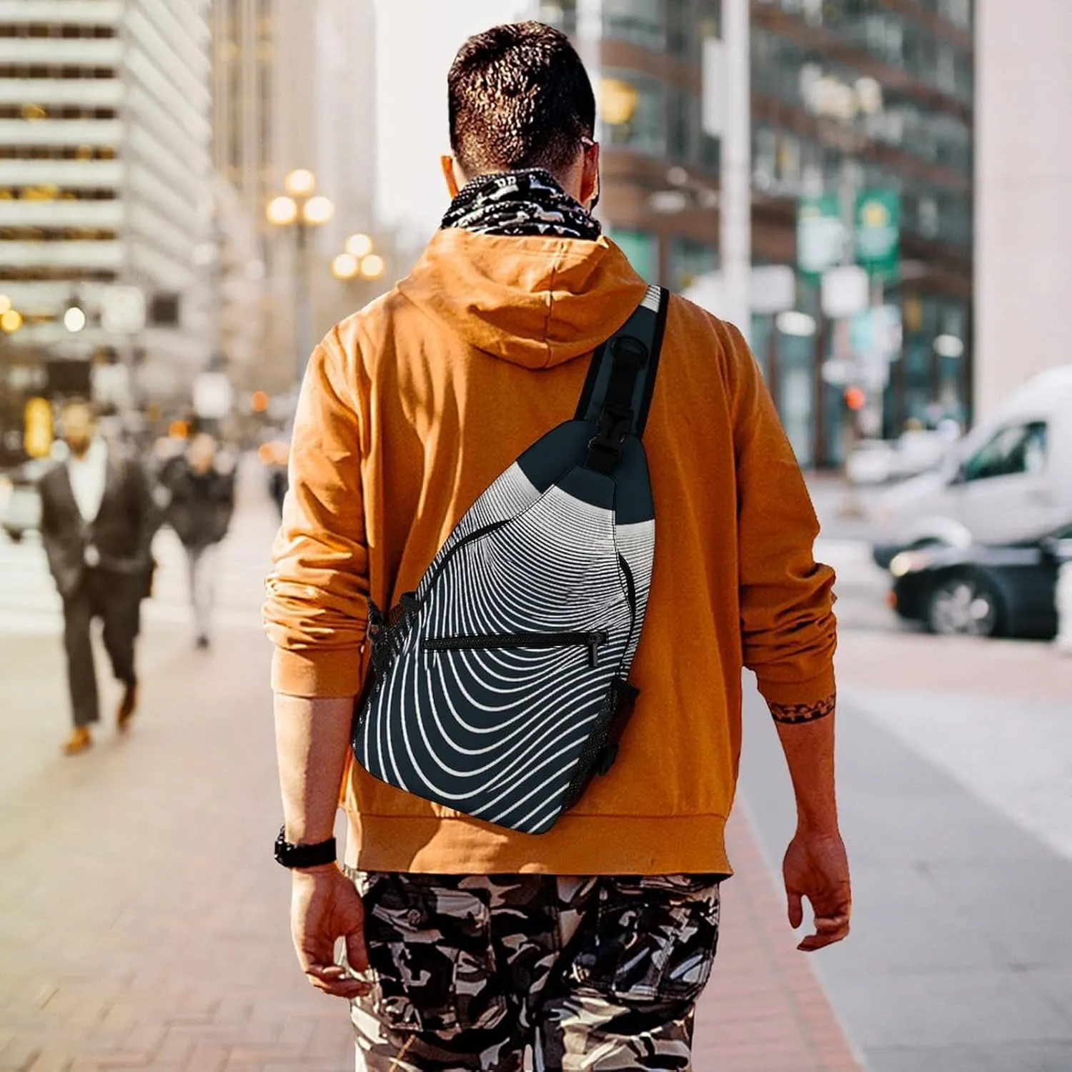 Sling Backpack Crossbody for Man Woman Curved Wavy Lines Cross Body Adjustable Chest Bag