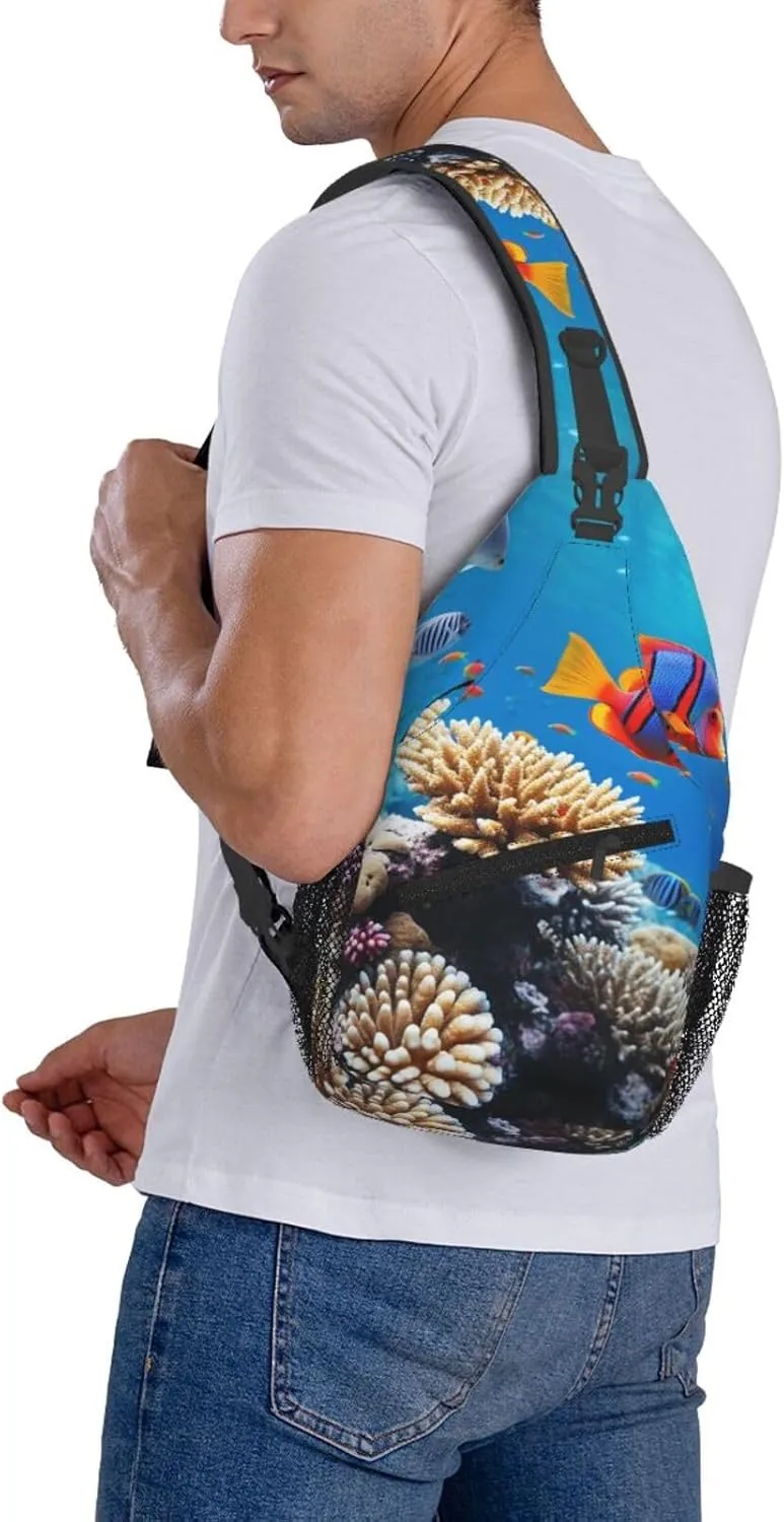 Sling Bag for Women Men Crossbody Bag Sling Backpack Ocean Tropical Fish Coral Cross Body Bag Adjustable Chest Bag