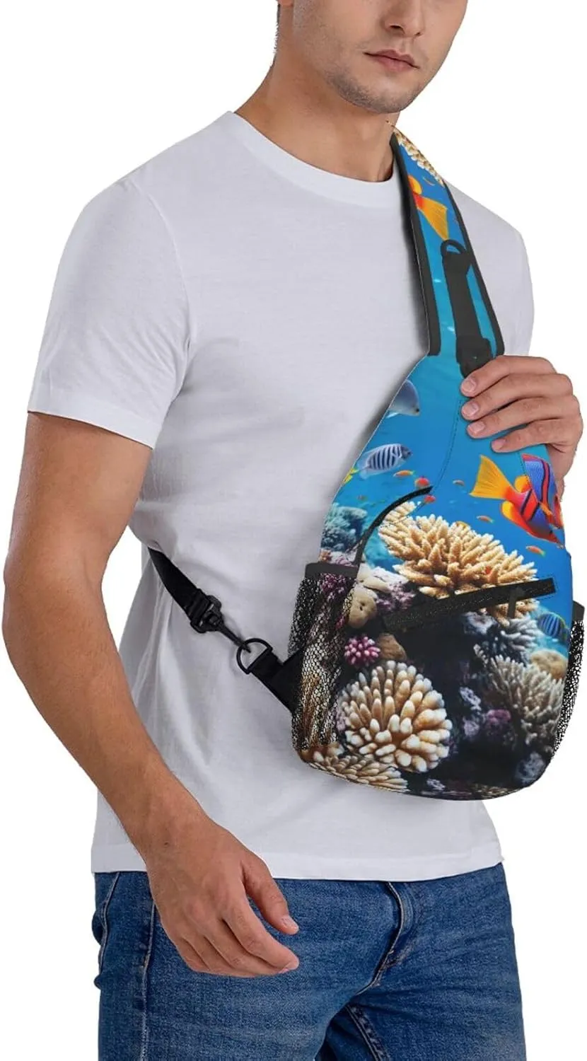 Sling Bag for Women Men Crossbody Bag Sling Backpack Ocean Tropical Fish Coral Cross Body Bag Adjustable Chest Bag