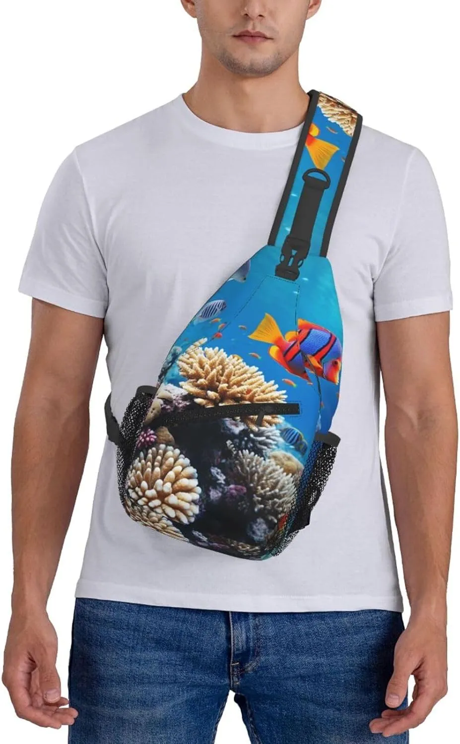 Sling Bag for Women Men Crossbody Bag Sling Backpack Ocean Tropical Fish Coral Cross Body Bag Adjustable Chest Bag