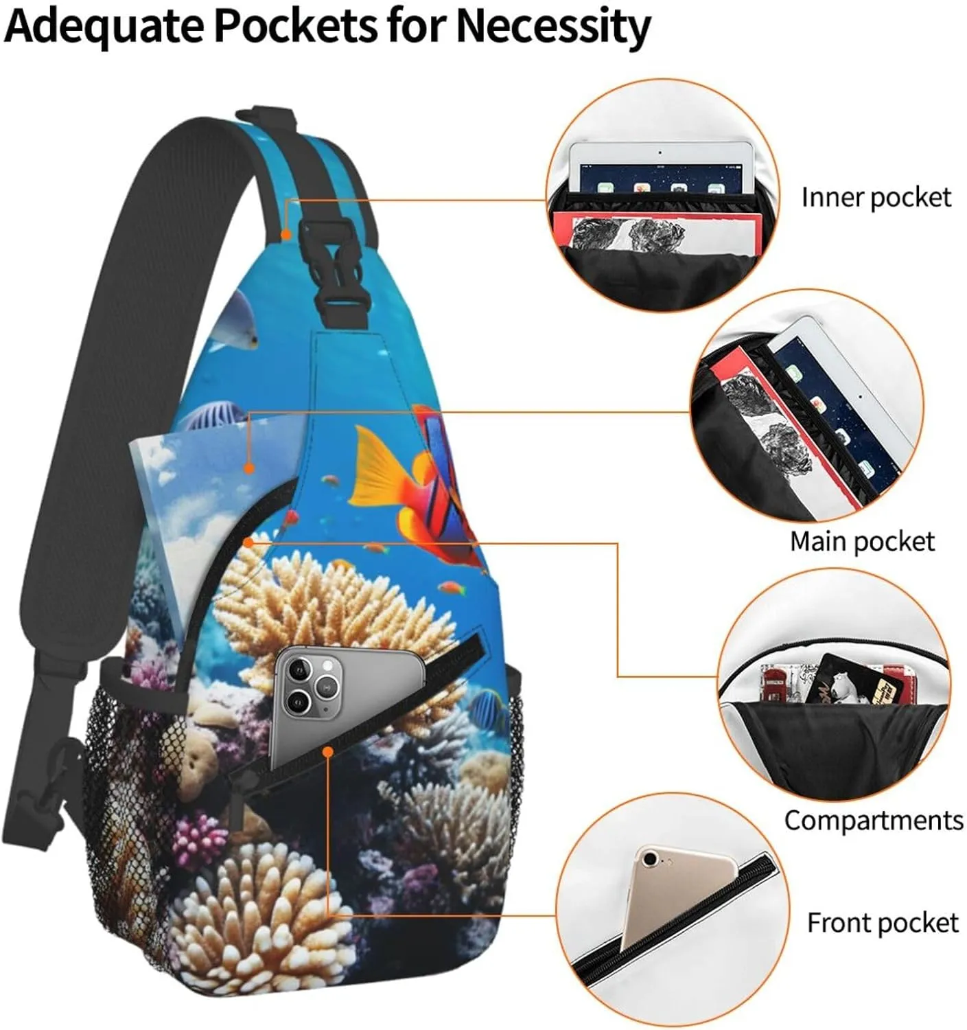 Sling Bag for Women Men Crossbody Bag Sling Backpack Ocean Tropical Fish Coral Cross Body Bag Adjustable Chest Bag