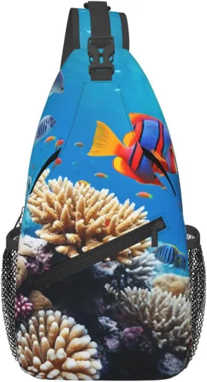 Sling Bag for Women Men Crossbody Bag Sling Backpack Ocean Tropical Fish Coral Cross Body Bag Adjustable Chest Bag