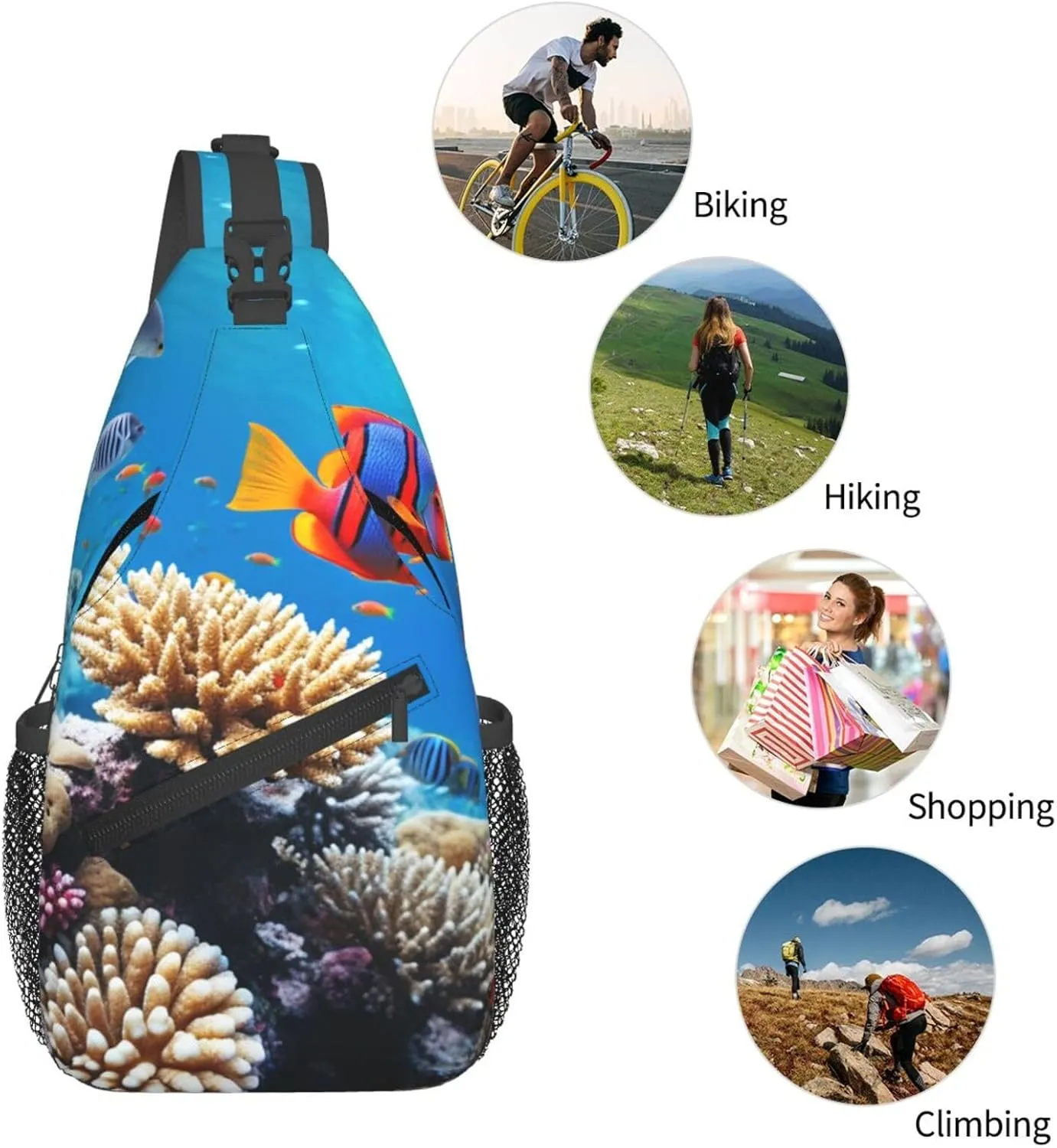 Sling Bag for Women Men Crossbody Bag Sling Backpack Ocean Tropical Fish Coral Cross Body Bag Adjustable Chest Bag