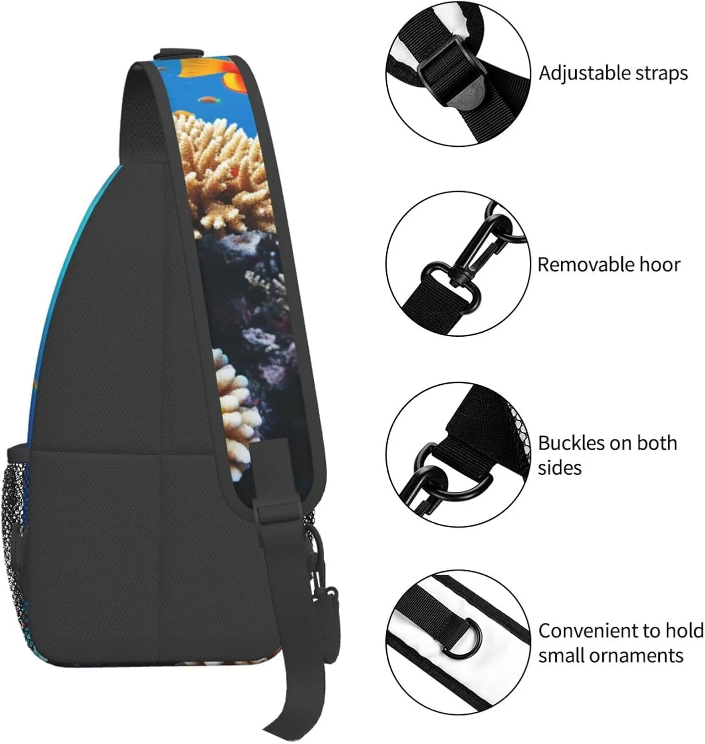 Sling Bag for Women Men Crossbody Bag Sling Backpack Ocean Tropical Fish Coral Cross Body Bag Adjustable Chest Bag
