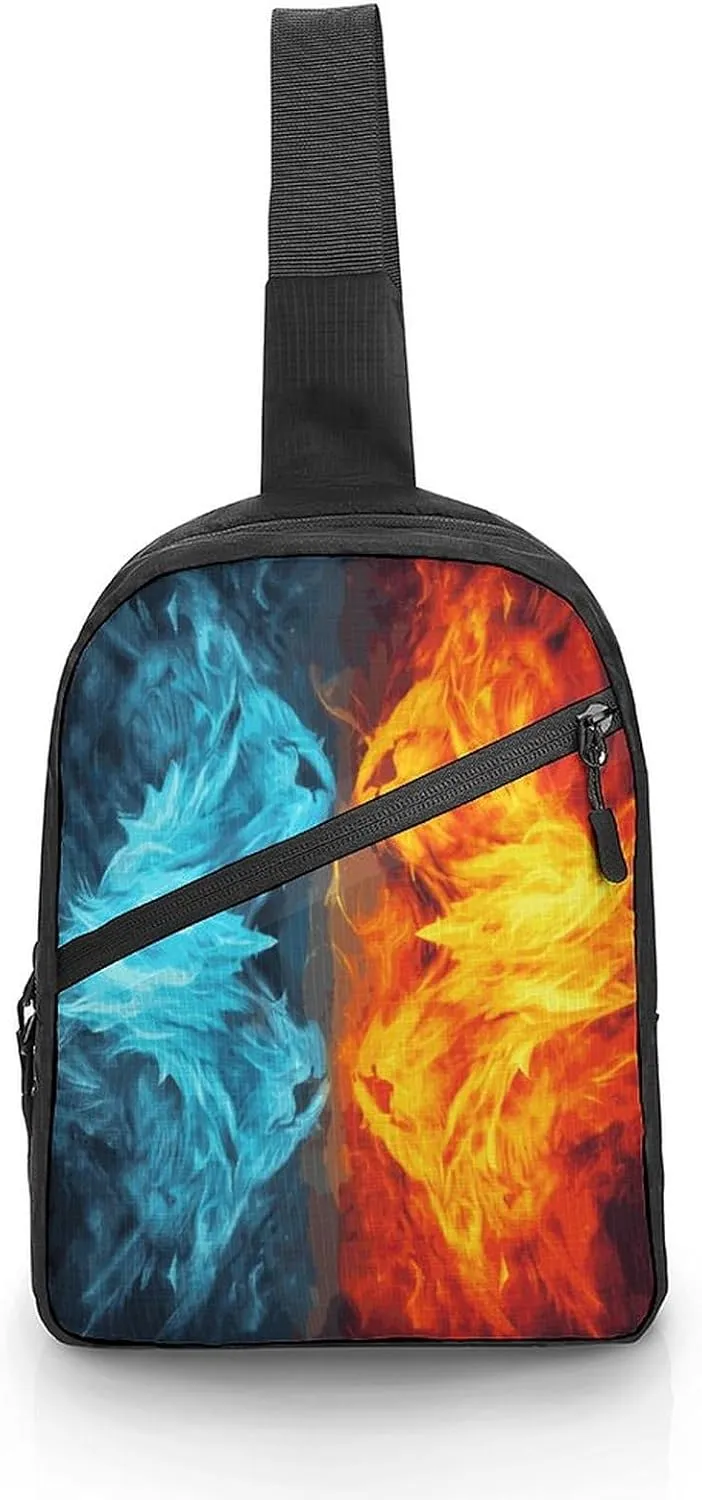 Sling Bag Multipurpose Chest Bag Crossbody Fire Vs Ice Art Printing Sling Backpack for Outdoors Hiking Traveling