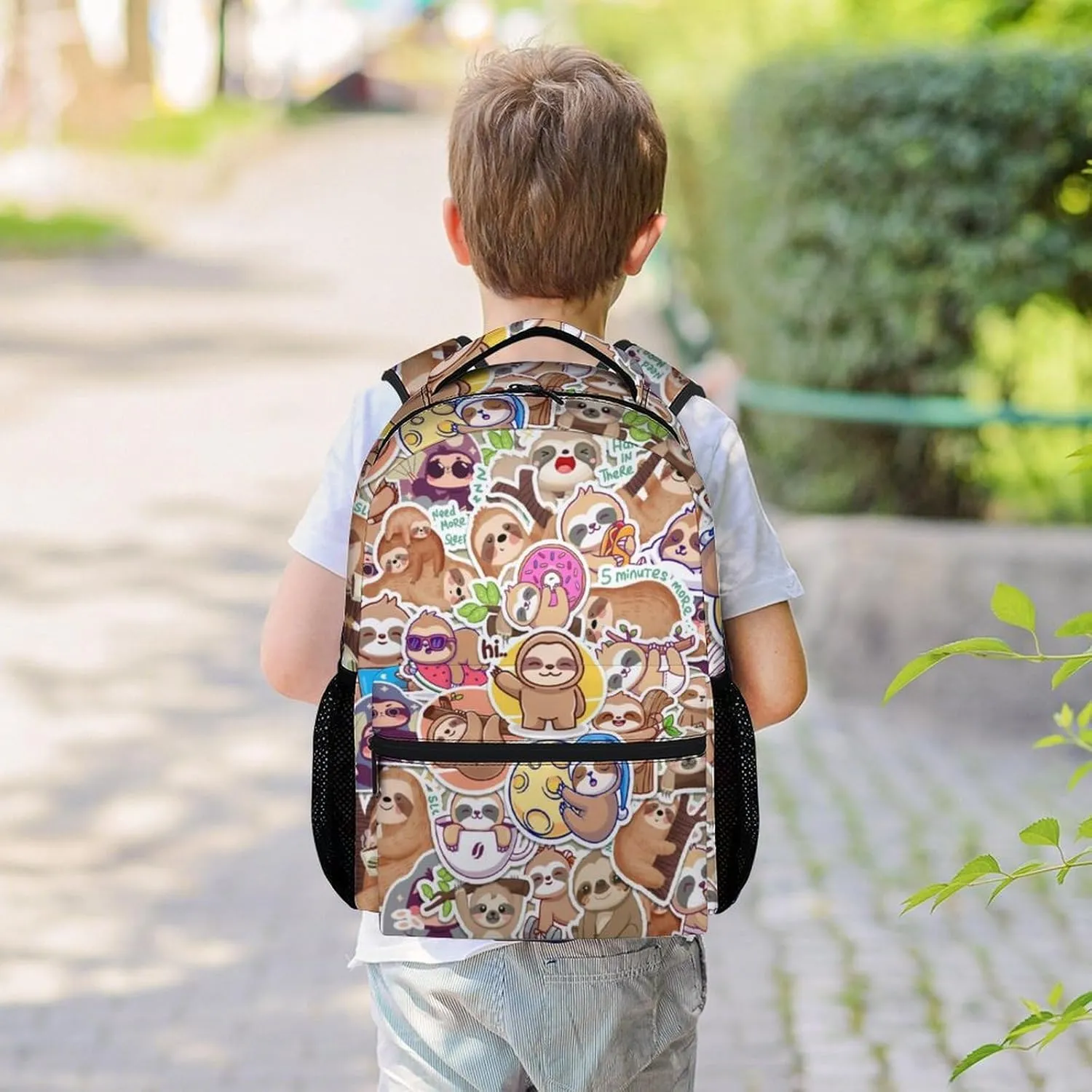 Sloth Backpack for Girls & Boys, 16 Inch Sloths Print Backpacks for School, Cute Lightweight Bookbag for Kids