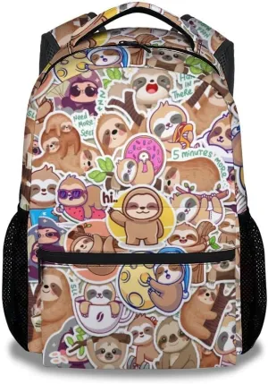 Sloth Backpack for Girls & Boys, 16 Inch Sloths Print Backpacks for School, Cute Lightweight Bookbag for Kids