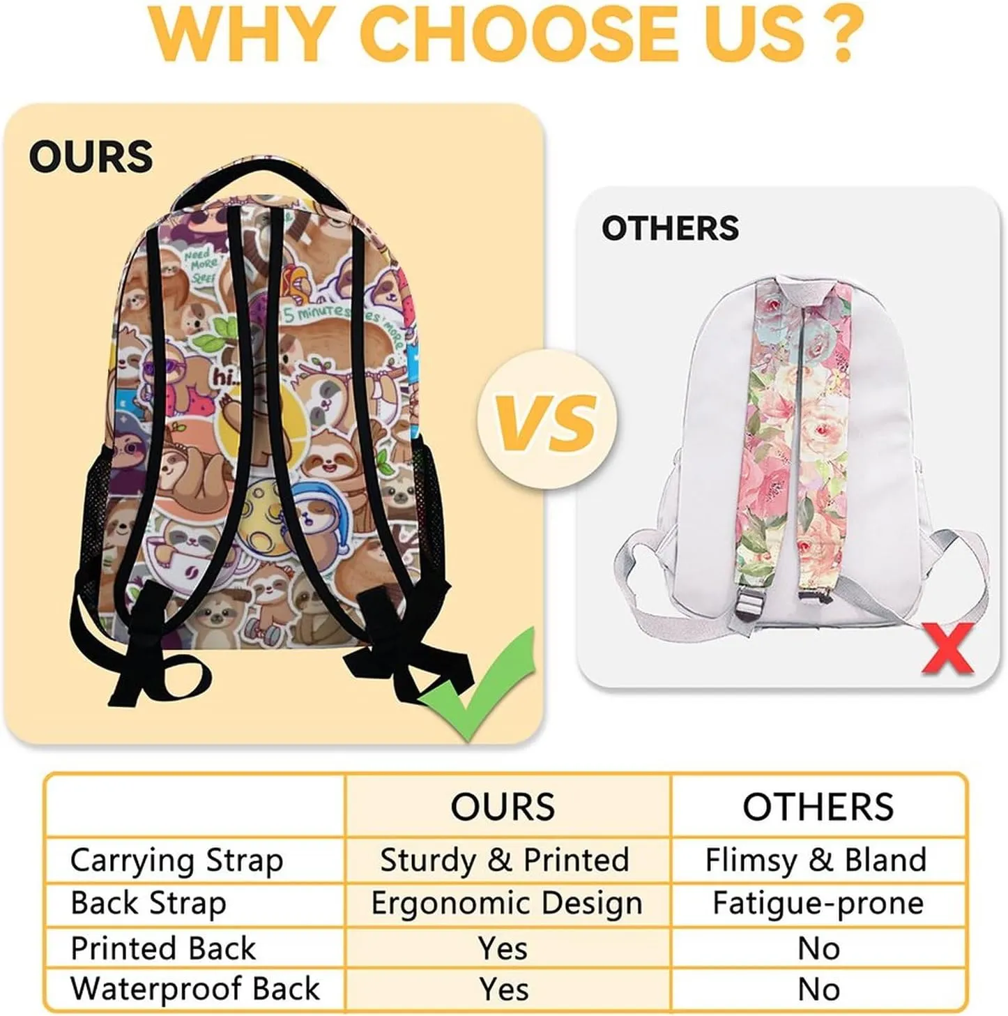 Sloth Backpack for Girls & Boys, 16 Inch Sloths Print Backpacks for School, Cute Lightweight Bookbag for Kids