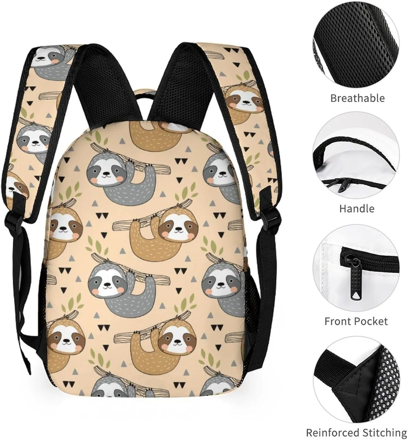 Sloth Backpack for Kids Girls Boys School, 16 Inches Cute Sloths Theme Bookbag, Adjustable, Lightweight, Large Capacity, Colorful Daily Casual Backpacks