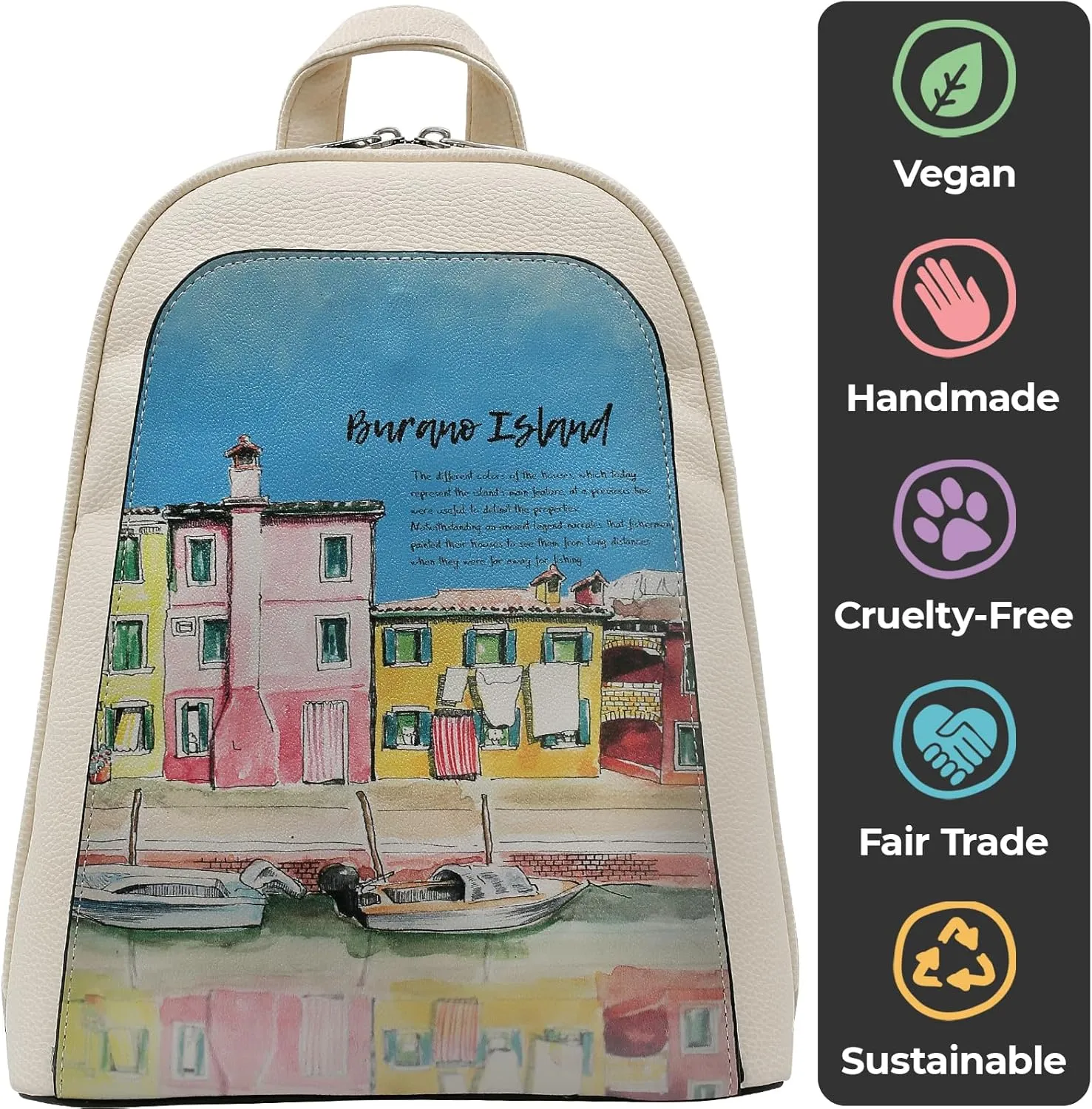Small Backpack for Women - Vegan Leather and Unique Design Handmade Backpack Purse for Women, Burano Island Design