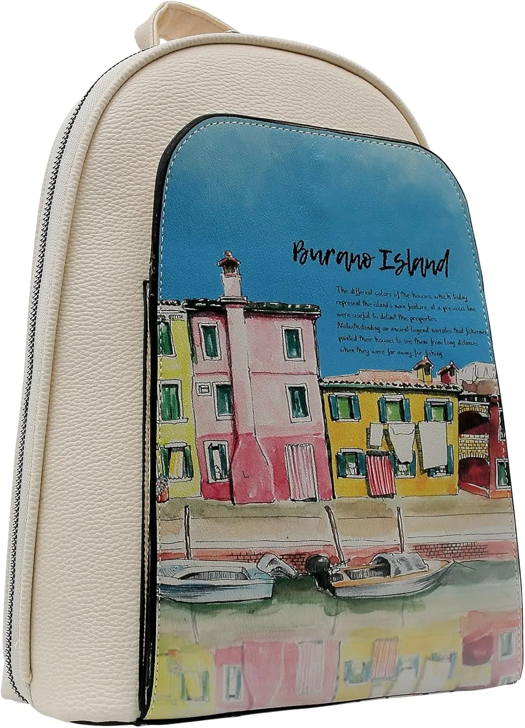Small Backpack for Women - Vegan Leather and Unique Design Handmade Backpack Purse for Women, Burano Island Design