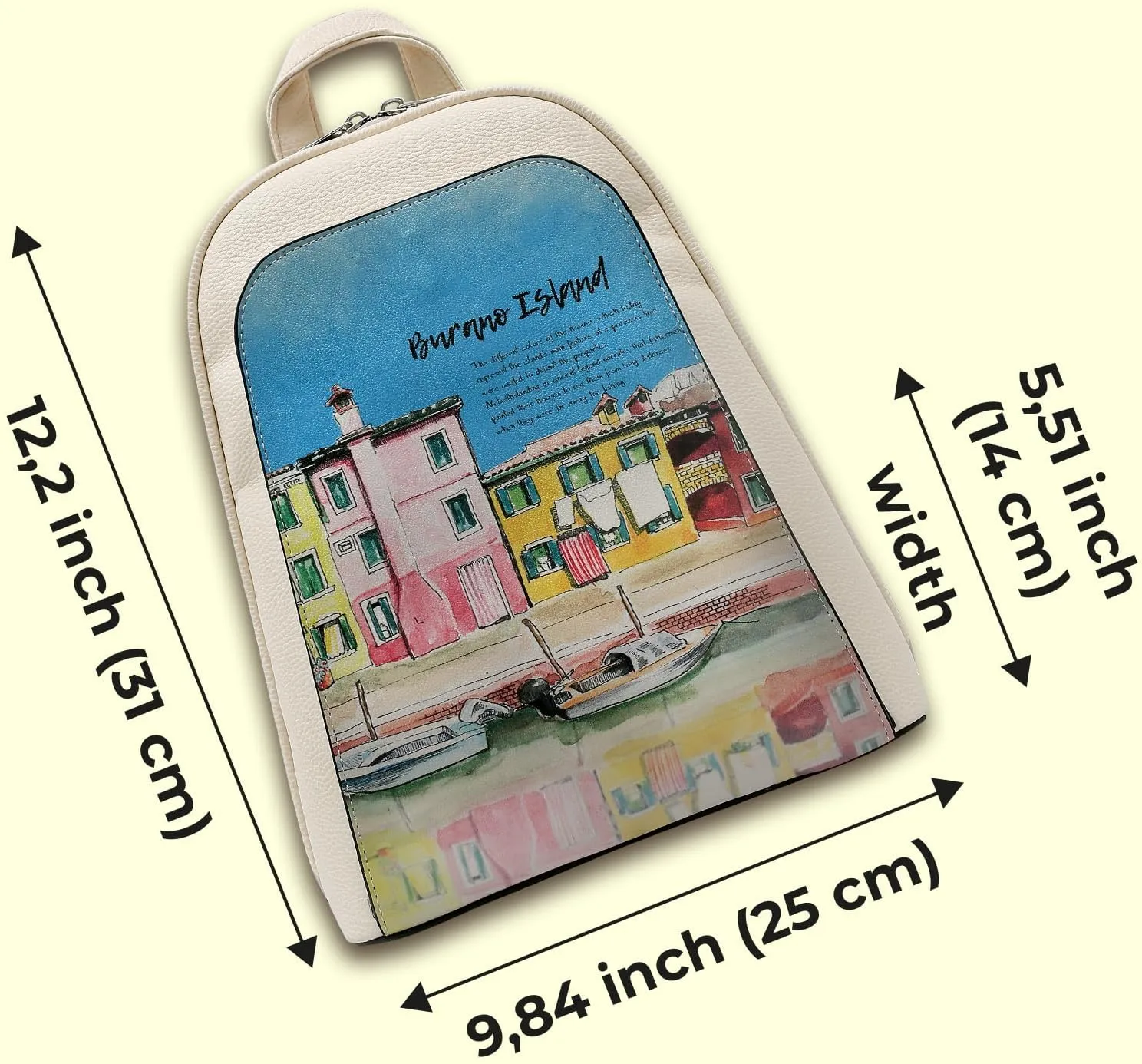 Small Backpack for Women - Vegan Leather and Unique Design Handmade Backpack Purse for Women, Burano Island Design