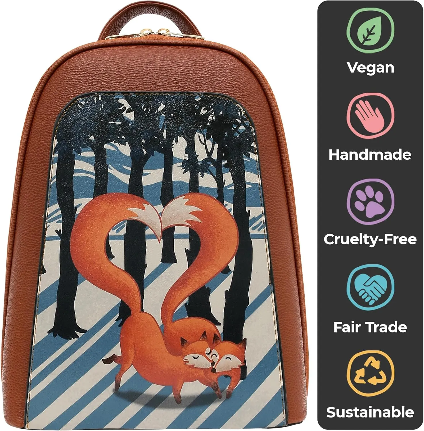 Small Backpack for Women - Vegan Leather and Unique Design Handmade Backpack Purse for Women, Cuddling Season Design