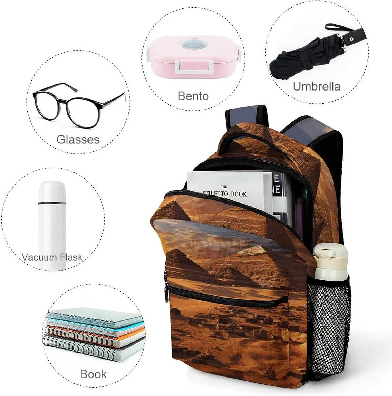 Small Backpacks Personalized Egyptian Pyramids Printing Travel Bag Lightweight Travel Backpack For Women Men