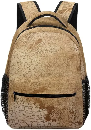 Small Backpacks Personalized Golden Floral Design Printing Travel Bag Lightweight Travel Backpack For Women Men