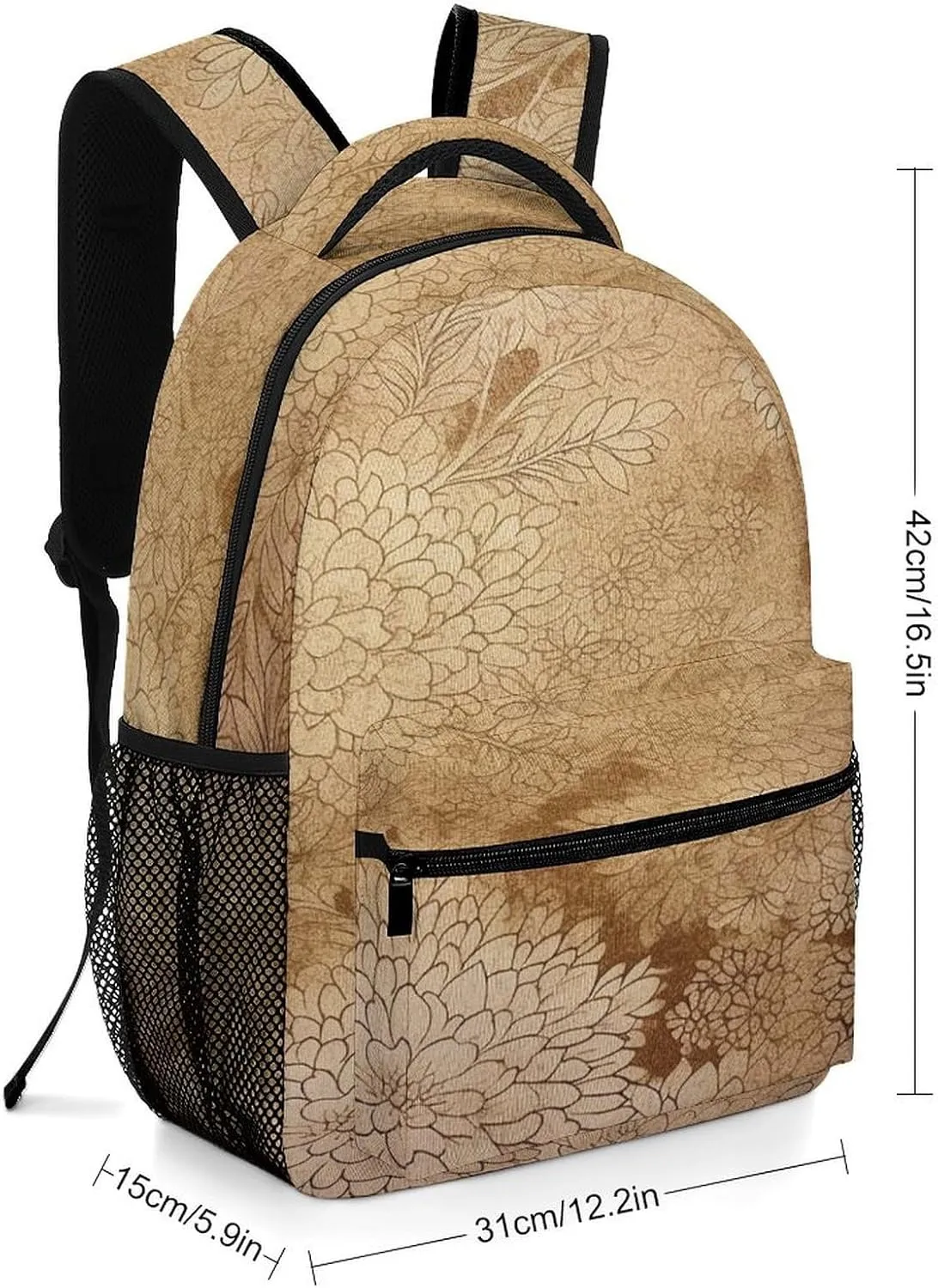 Small Backpacks Personalized Golden Floral Design Printing Travel Bag Lightweight Travel Backpack For Women Men