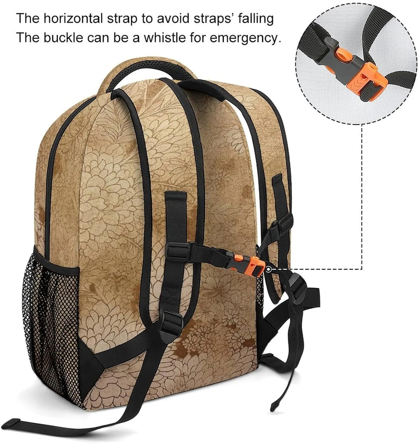 Small Backpacks Personalized Golden Floral Design Printing Travel Bag Lightweight Travel Backpack For Women Men