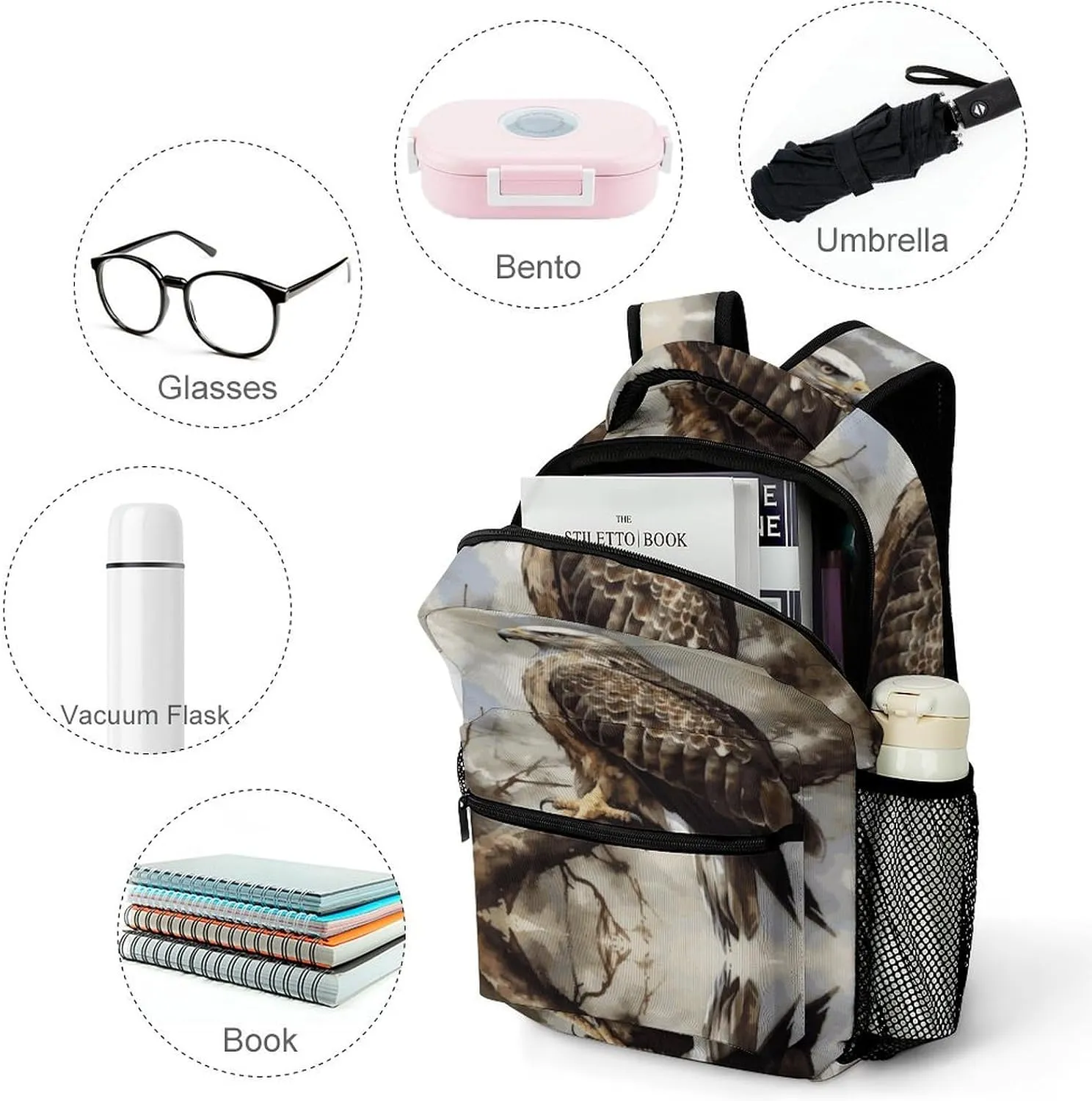 Small Backpacks Personalized Hawk Sitting in The Tree Printing Travel Bag Lightweight Travel Backpack For Women Men